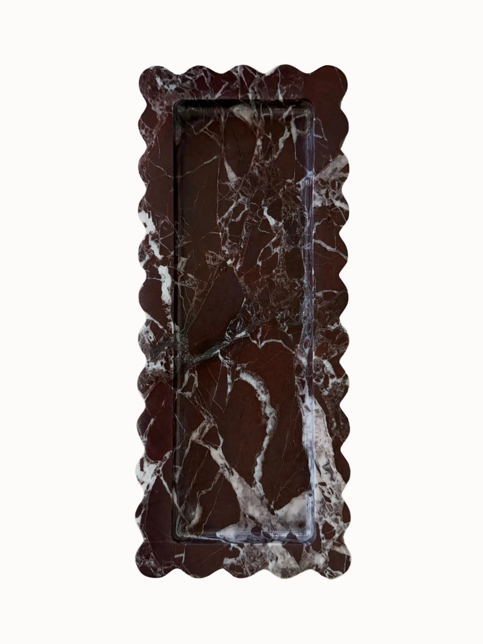 Chantilly Scalloped Marble Tray Slender | Rosso Levanto